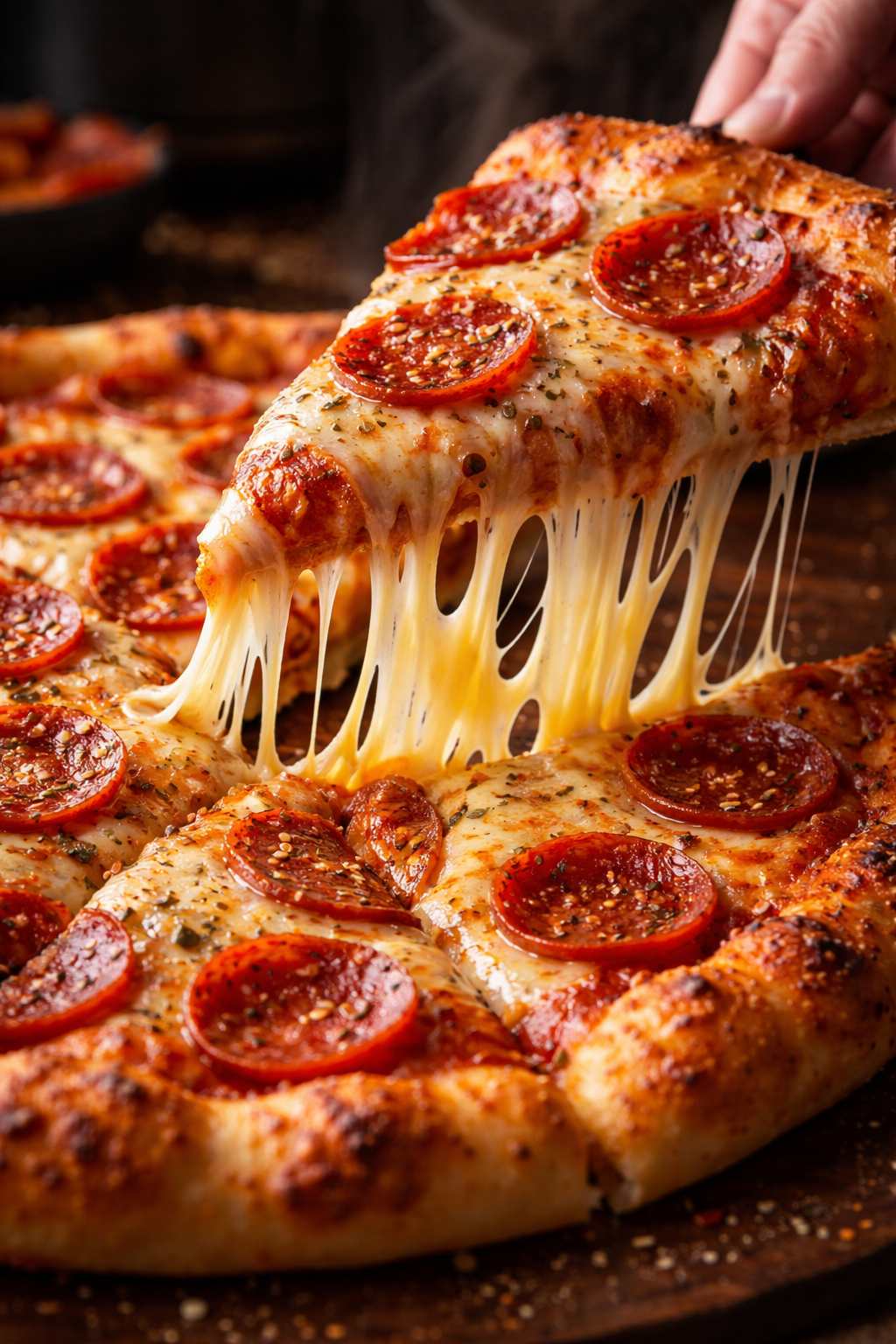 An absurdly cheesy pizza