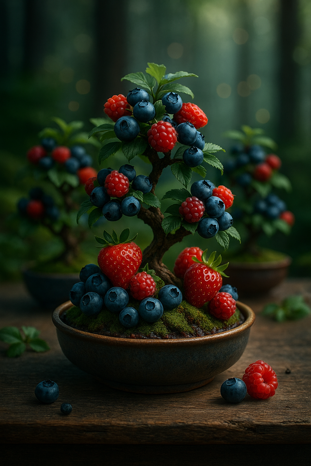 A bonsai tree growing fruit instead of leaves