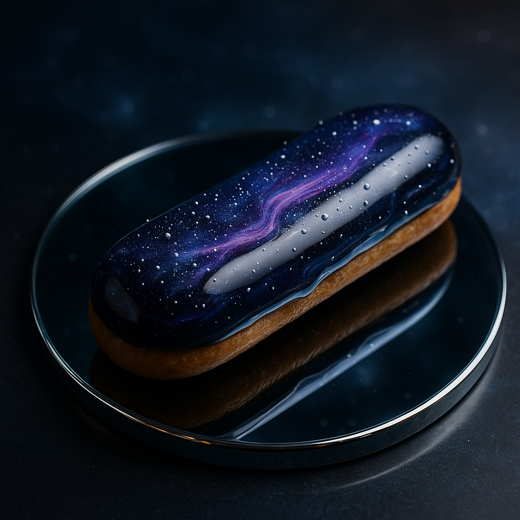 An éclair drifting through outer space