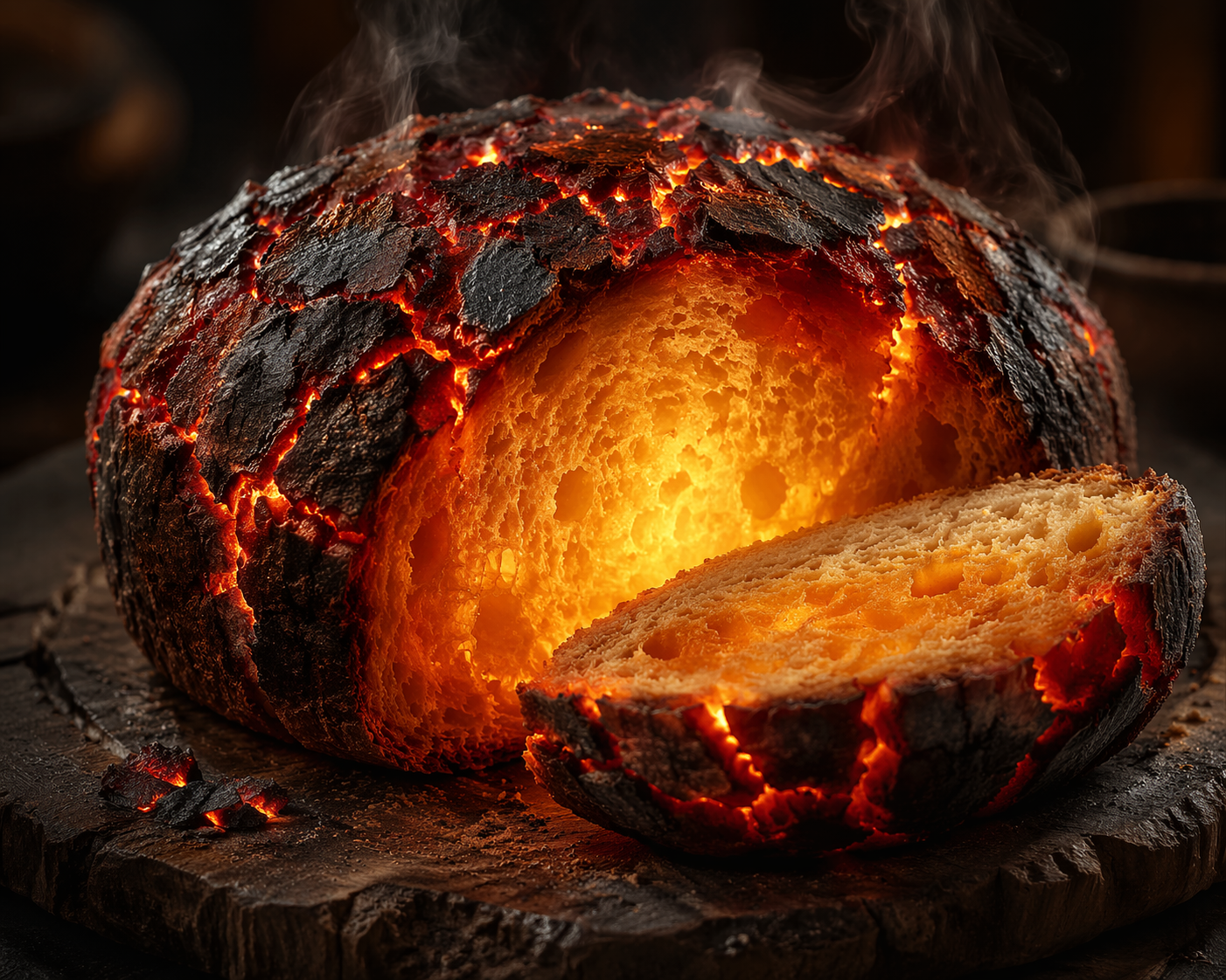 A loaf of bread erupting like a volcano